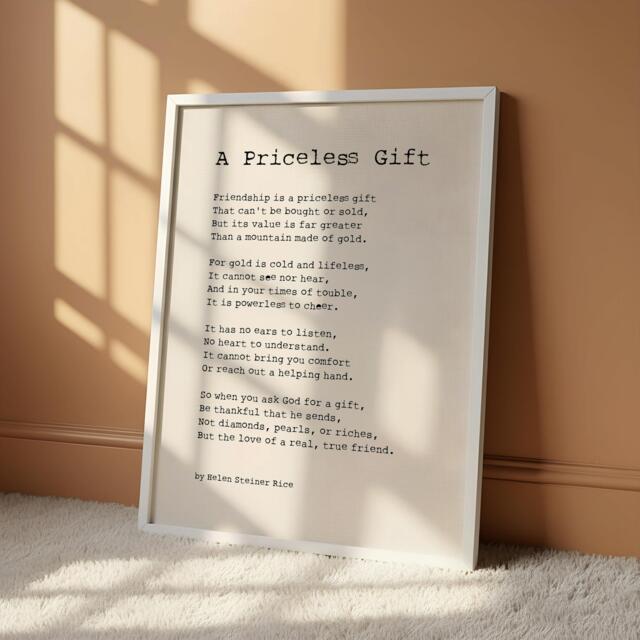 A Priceless Gift Poem Print - Helen Steiner Rice Friendship Wall Art Fine Typography Best Friend - image 1