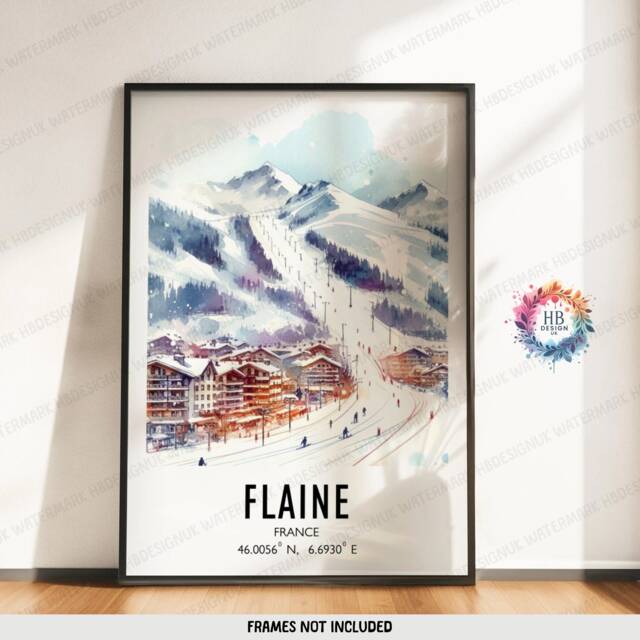 Flaine Poster Print - Watercolour Ski Alpine Art - Travel Wall Artwork Skiing Gifts French Alps Decor Snowboarding Resort Gift - image 1