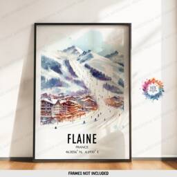 Flaine Poster Print - Watercolour Ski Alpine Art - Travel Wall Artwork Skiing Gifts French Alps Decor Snowboarding Resort Gift - thumbnail 1