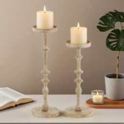 Rustic Green Tall Candle Holder Set Modern Wedding Centerpiece - Set Of 2
