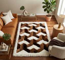 Baby Alpaca Fur Rug With Geometric Design. Handmade in Peru - thumbnail 1