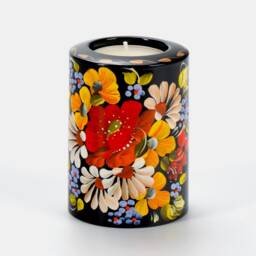 Ukrainian Hand Painted Tea Light Candle Holder, Christmas Tealight Candlestick Petrykivka Gift Ukraine Seller, S131 - thumbnail 3