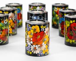 Ukrainian Hand Painted Tea Light Candle Holder, Christmas Tealight Candlestick Petrykivka Gift Ukraine Seller, S131 - thumbnail 1