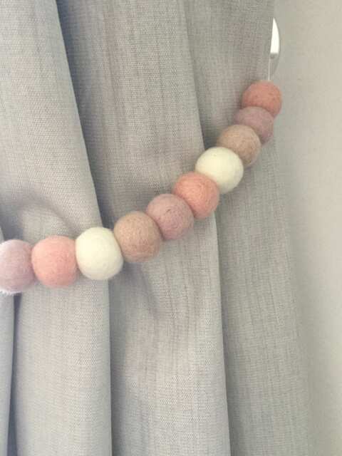 Blush Felt Ball Curtain Tie Back Wool Pom Decor - image 1