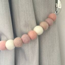 Blush Felt Ball Curtain Tie Back Wool Pom Decor - thumbnail 3