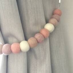 Blush Felt Ball Curtain Tie Back Wool Pom Decor - thumbnail 2