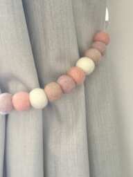 Blush Felt Ball Curtain Tie Back Wool Pom Decor
