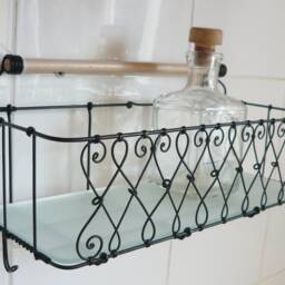 Patinated Metal & Wood Shelf Rustic Cottage Art Nouveau Kitchen Storage - thumbnail 2