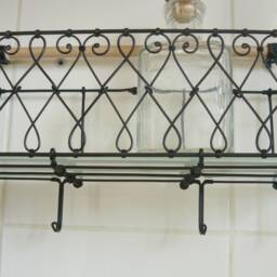Patinated Metal & Wood Shelf Rustic Cottage Art Nouveau Kitchen Storage - thumbnail 3