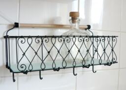 Patinated Metal & Wood Shelf Rustic Cottage Art Nouveau Kitchen Storage - thumbnail 1