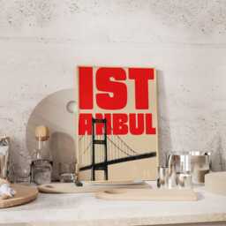 Istanbul Art Print Red Typography, Bosphorus Bridge, Modern Wall - thumbnail 2