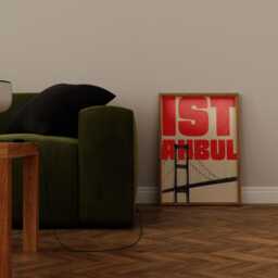 Istanbul Art Print Red Typography, Bosphorus Bridge, Modern Wall - thumbnail 3