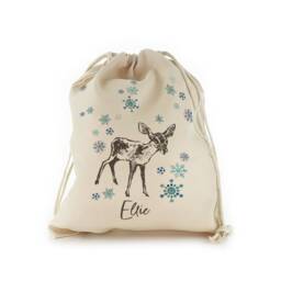 Personalized Christmas Gift Sack, Bambi Reindeer Design, Drawstring Bag - thumbnail 1