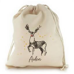 Personalized Christmas Gift Sack, Bambi Reindeer Design, Drawstring Bag - thumbnail 2