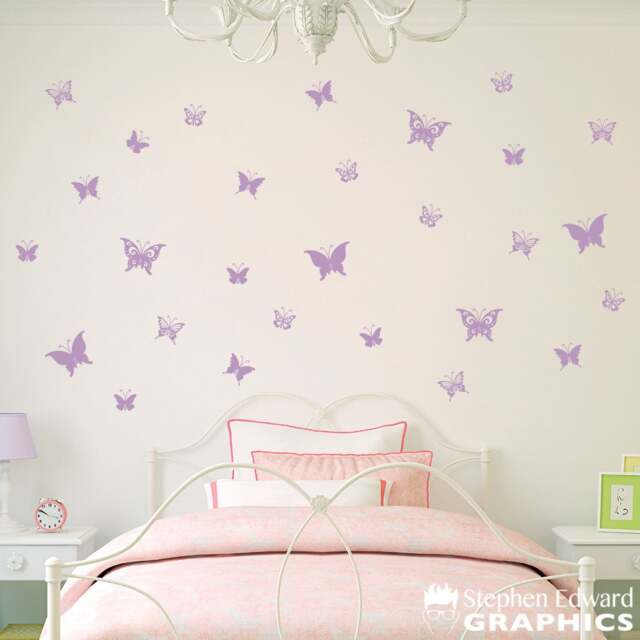 Butterfly Decal - Set Of 28 Butterflies Wall Decals Girl Bedroom Decor - image 1