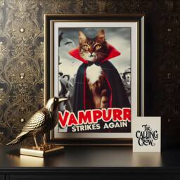 Vampurr Strikes Again - Vintage Movie Poster Print, Vampire Wall Art, Gothic Home Decor, Retro Film, Cat Gift, Witchy, Dark Academia - thumbnail 1