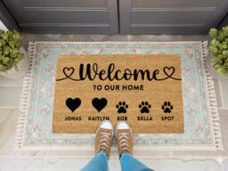 Welcome To Our Home Doormat - Of Happy Feet & Paws Custom Mat Entryway Rug Perfect Housewarming Gift - thumbnail 1