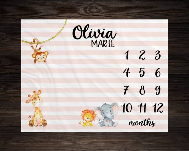 Safari Baby Milestone Blanket Month Growth Tracker Shower Elephant Giraffe Lion Monkey Newborn Gift Animals - image 1