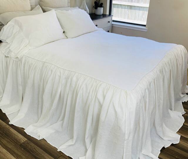 White Bedspread, Natural Linen Bedspread, Linen Bed Cover, Queen King Twin Bedspread - image 1