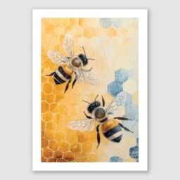 Symphony Of The Hive - Honeybee Wall Art Print Bee & Honeycomb Illustration Framed Or Unframed Physical Nature Insect Decor - thumbnail 2