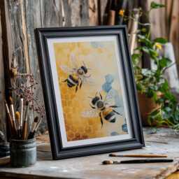 Symphony Of The Hive - Honeybee Wall Art Print Bee & Honeycomb Illustration Framed Or Unframed Physical Nature Insect Decor - thumbnail 1