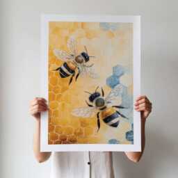 Symphony Of The Hive - Honeybee Wall Art Print Bee & Honeycomb Illustration Framed Or Unframed Physical Nature Insect Decor - thumbnail 3