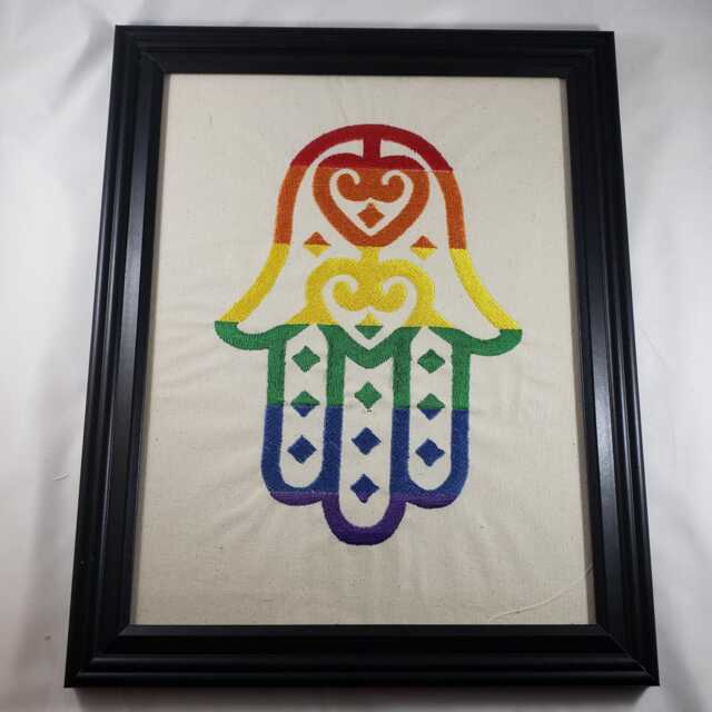 Rainbow Gay Pride Hamsa Embroidered Wall Art Queer Bisexual Hand Of Miriam Judaica - image 1