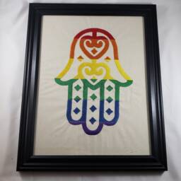 Rainbow Gay Pride Hamsa Embroidered Wall Art Queer Bisexual Hand Of Miriam Judaica - thumbnail 2
