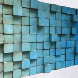Blue Ombre Wood Wall Art - Reclaimed Mosaic - thumbnail 2