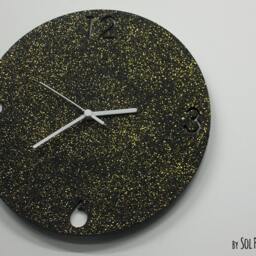 Shimmer/Black Granite Gold Glitter Concrete Wall Clock Modern Circle With Textured Home Decor Housewarming Gift - thumbnail 2