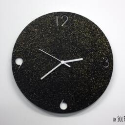 Shimmer/Black Granite Gold Glitter Concrete Wall Clock Modern Circle With Textured Home Decor Housewarming Gift - thumbnail 3