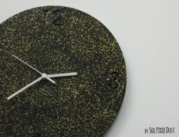 Shimmer/Black Granite Gold Glitter Concrete Wall Clock Modern Circle With Textured Home Decor Housewarming Gift - thumbnail 1