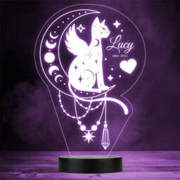 Angel Cat Moon Pet Loss Memorial Personalised Gift Colour Changing Night Light - thumbnail 1
