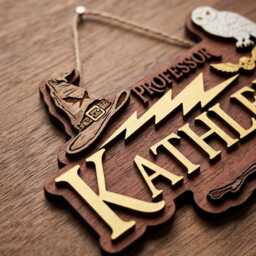 Custom Wooden Name Sign For Teacher, Wizard Professor Door Plaque, Magical Owl Classroom Gift, Personalized Wall Decor - thumbnail 2