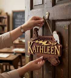 Custom Wooden Name Sign For Teacher, Wizard Professor Door Plaque, Magical Owl Classroom Gift, Personalized Wall Decor - thumbnail 1