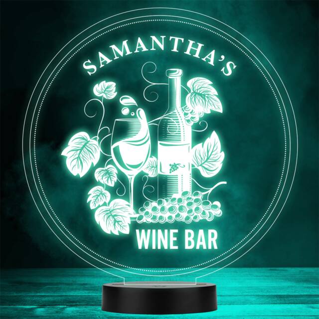 Wine Bar Bottle With Glass & Grapes Leaves Gift Colour Change Night Light - image 1