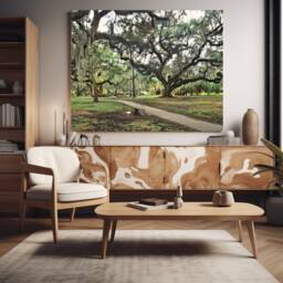 Photograph Early Bird in New Orleans City Park, Large Reaching Live Oaks Covered Spanish Moss, Early Morning Stroll, Meditation Walk - thumbnail 1