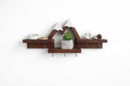 Mountain Key Holder With Shelf & Hooks - Wooden Wall Rack Rustic Entryway Organizer Cabin Decor First Apartment Gift - thumbnail 1