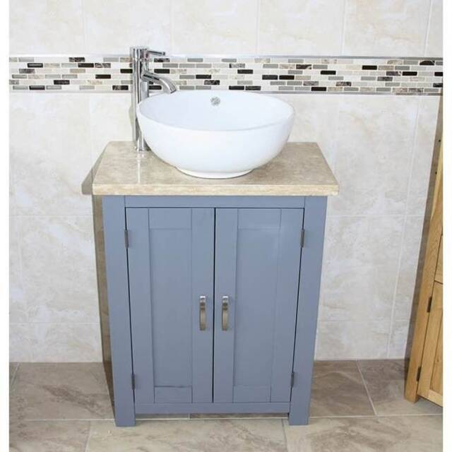 Bathroom Vanity Unit Painted Grey - Travertine Top Ceramic Basin Choice 310Gttcbc - image 1