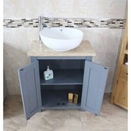 Bathroom Vanity Unit Painted Grey - Travertine Top Ceramic Basin Choice 310Gttcbc - thumbnail 3