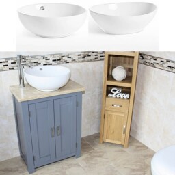 Bathroom Vanity Unit Painted Grey - Travertine Top Ceramic Basin Choice 310Gttcbc - thumbnail 2