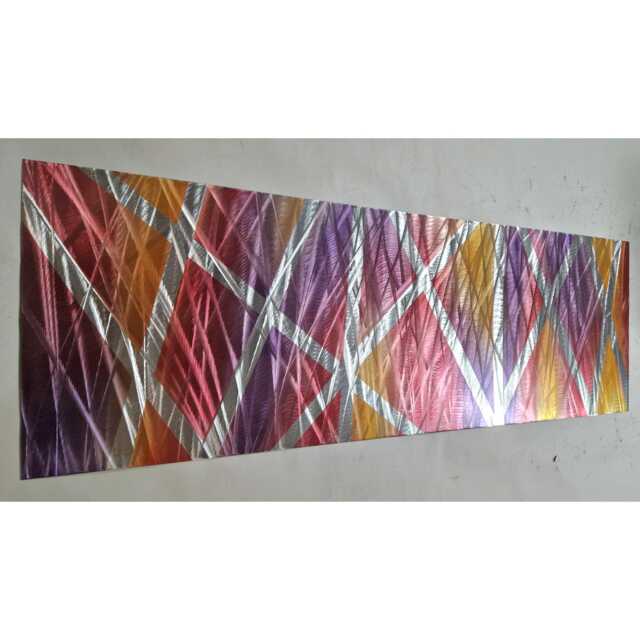Modern Abstract Metal Wall Art, Red Orange Purple Silver, Indoor Outdoor - image 1