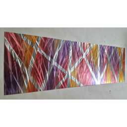 Modern Abstract Metal Wall Art, Red Orange Purple Silver, Indoor Outdoor - thumbnail 1