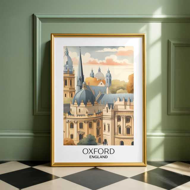 Oxford England Art Print Colourful Travel Poster - image 1