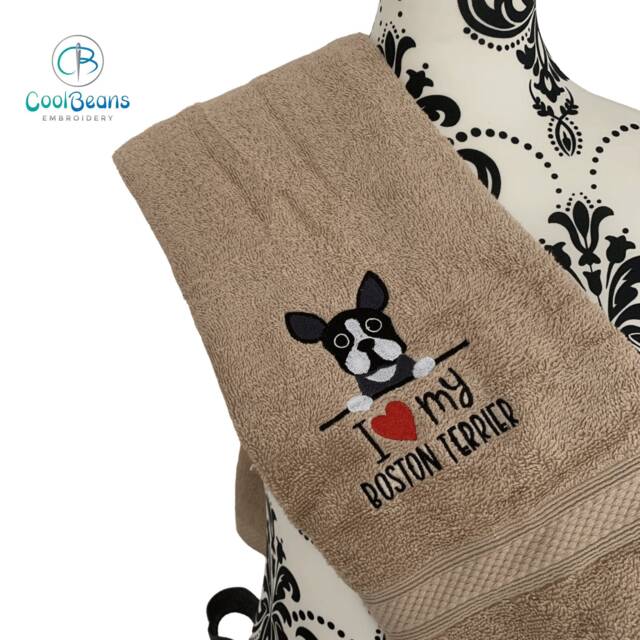 Boston Terrier Dog Towel - Personalised Face Cloth/Hand Bath Embroidered - image 1