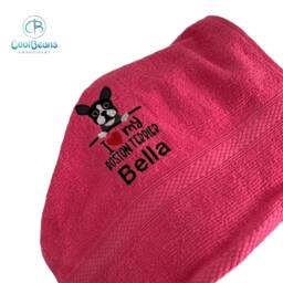 Boston Terrier Dog Towel - Personalised Face Cloth/Hand Bath Embroidered - thumbnail 3