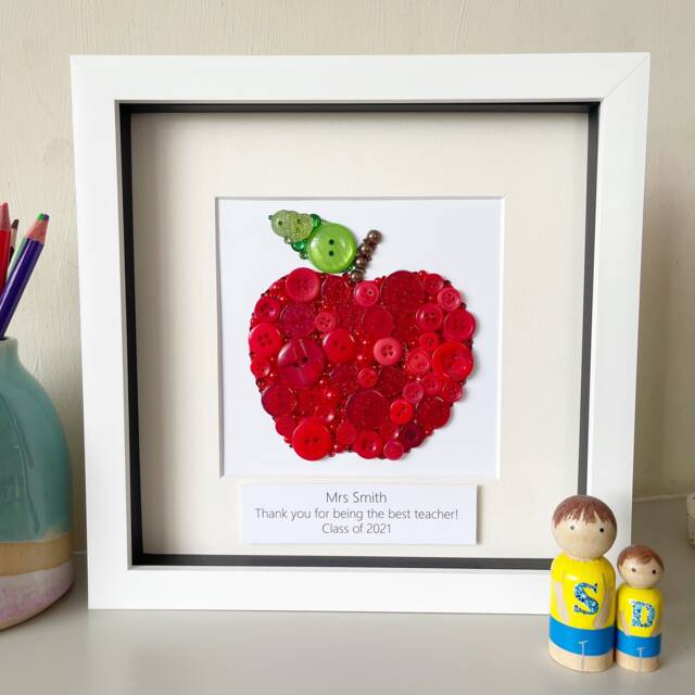 Personalised Teacher Gift, Appreciation, Retirement, Apple Button Art, Gift For End Of Year, Leaving - image 1