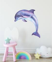 Purple Dolphin Wall Decal Ocean Sea Life Removable Fabric Sticker - thumbnail 1