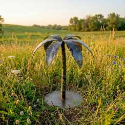 Rustic Metal Tree Sculpture Handcrafted Garden Art Palm For Outdoors - thumbnail 4