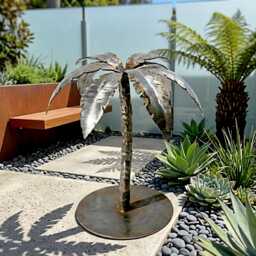 Rustic Metal Tree Sculpture Handcrafted Garden Art Palm For Outdoors